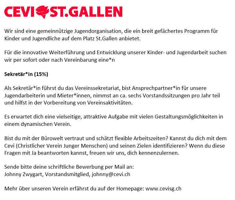 Stellenausschreibung Sekretariat